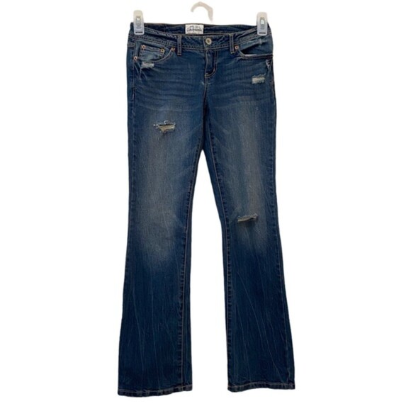 Aeropostale Chelsea Bootcut Jeans Womens 1 Distressed Denim Contrast Stitching - Picture 2 of 11